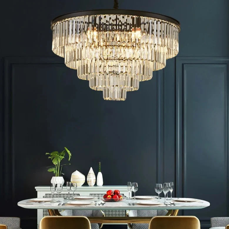 Beckenham tiered crystal chandelier in modern dining space