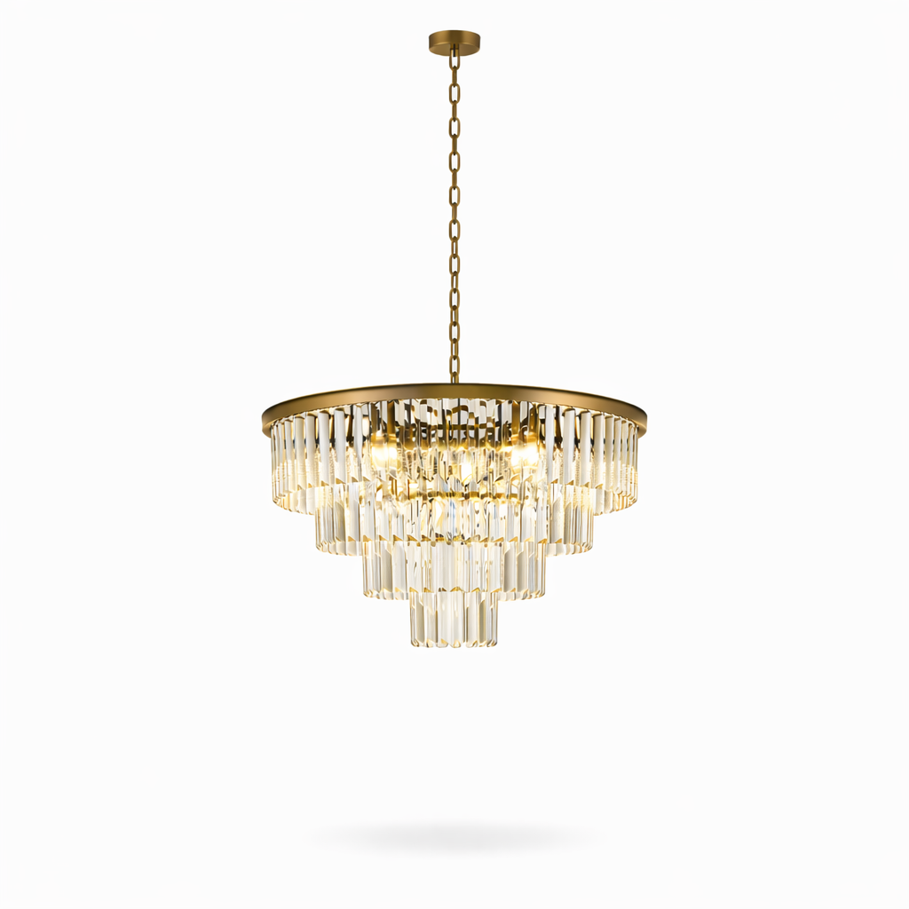 Beckenham circular chandelier with layered crystal bar tiers