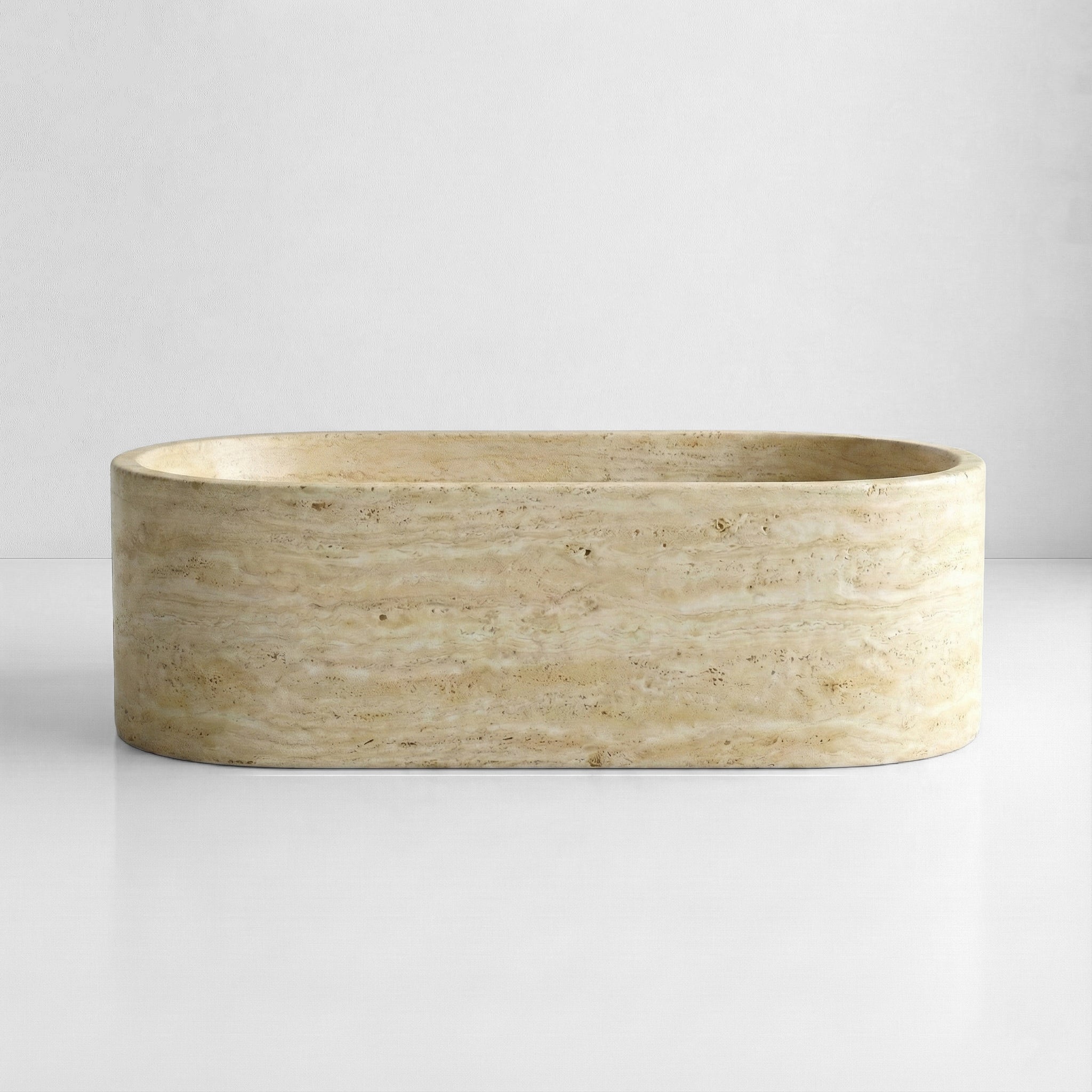 Beige Travertine Freestanding Bathtub - Elliptical by VORELLI
