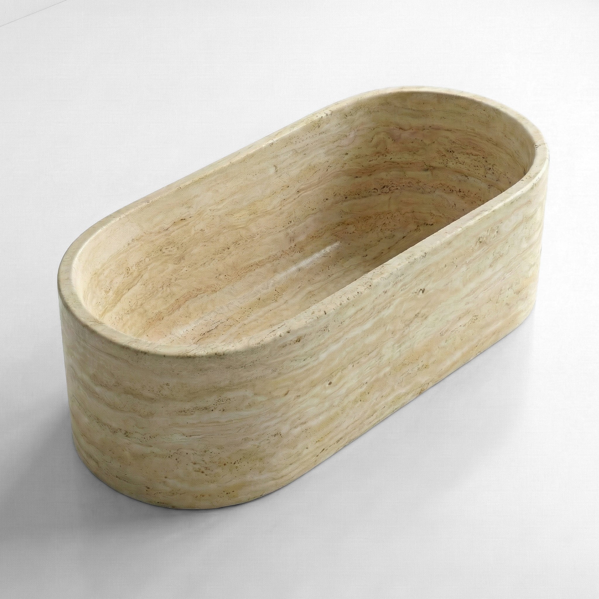 Beige Travertine Freestanding Bathtub - Elliptical by VORELLI