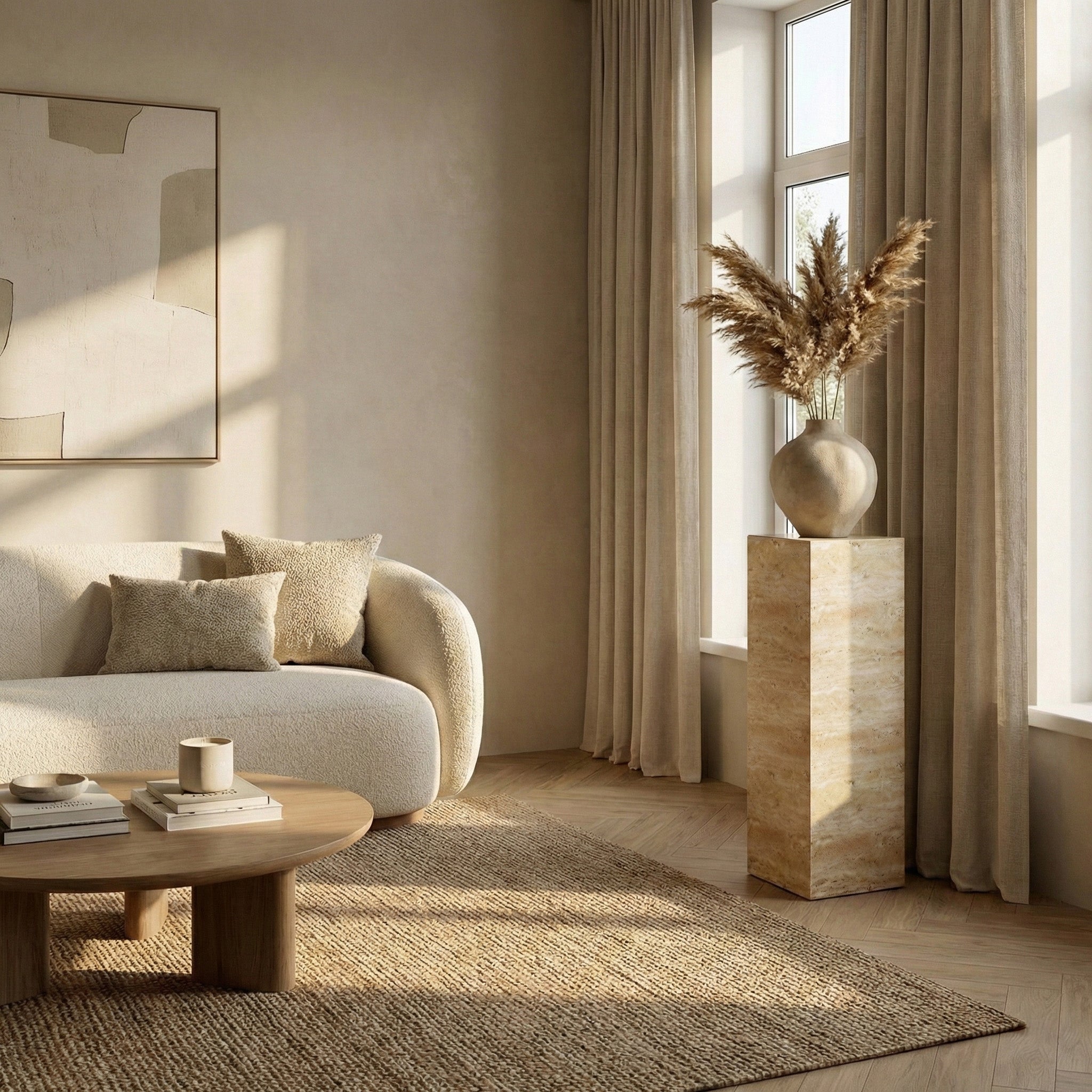 Beige Travertine Pedestal Stand by VORELLI