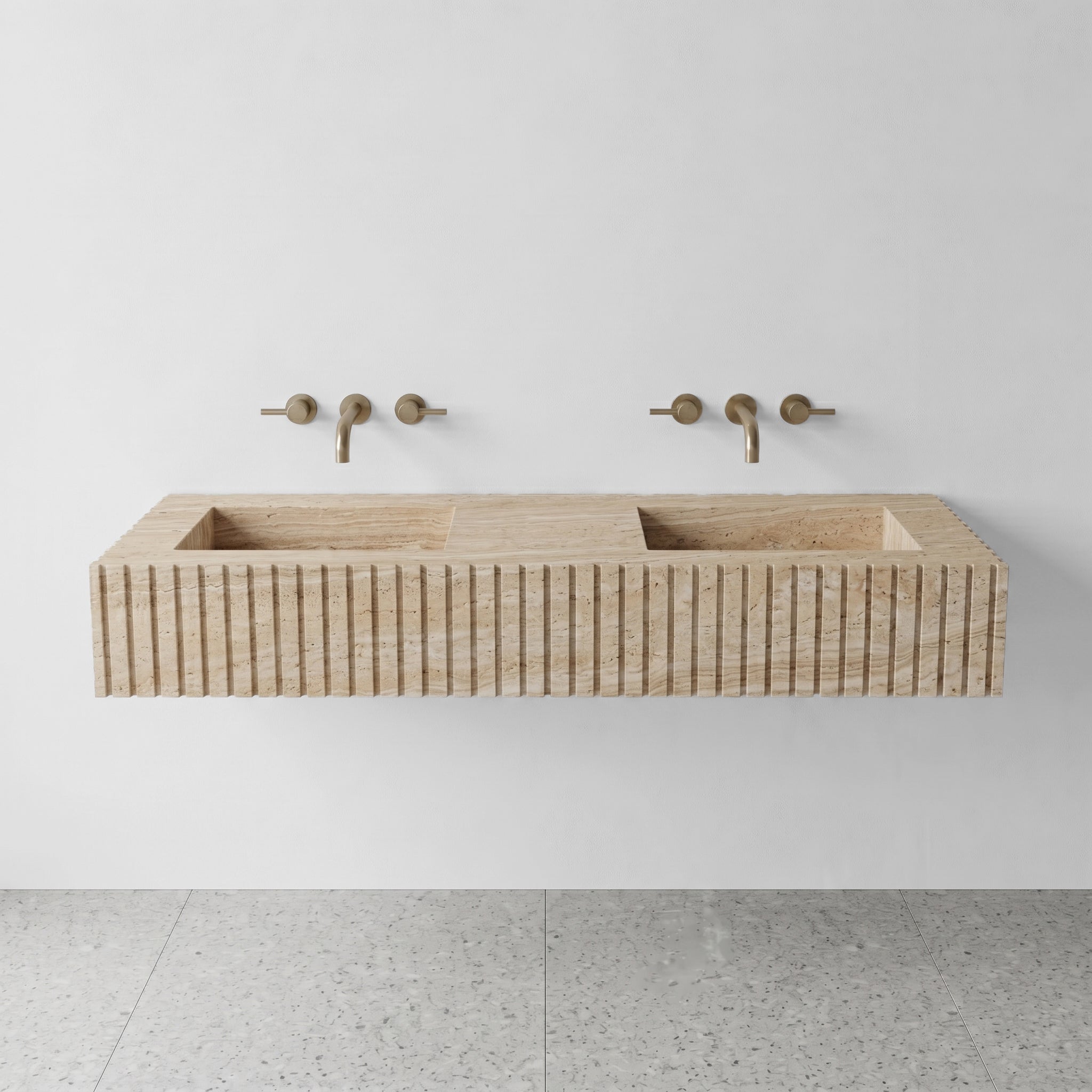 Beige Travertine Double Sink - Fluted by VORELLI