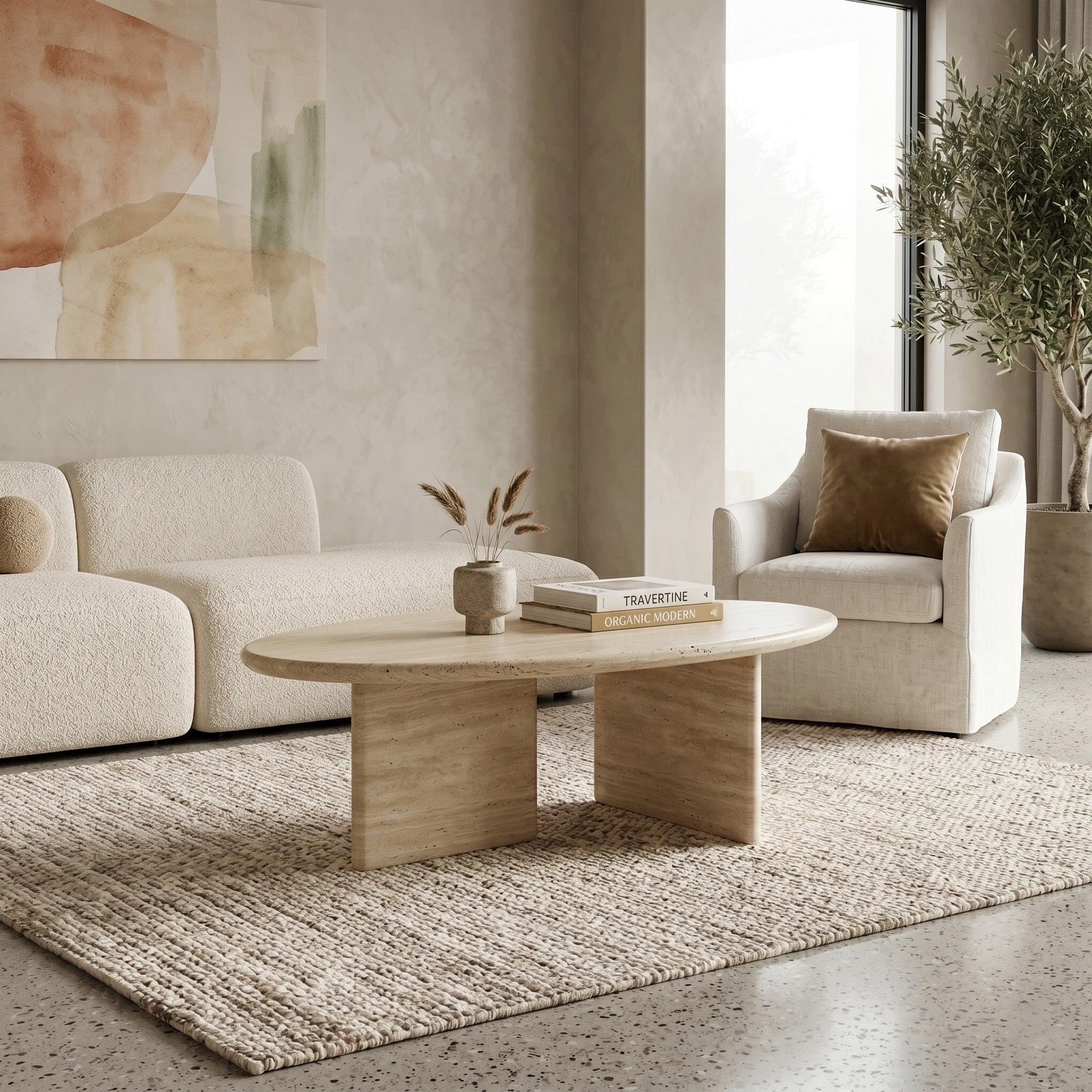 Beige Travertine Coffee Table - Pebble by VORELLI