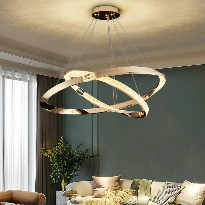 Belgravia double ring crystal chandelier in modern living room