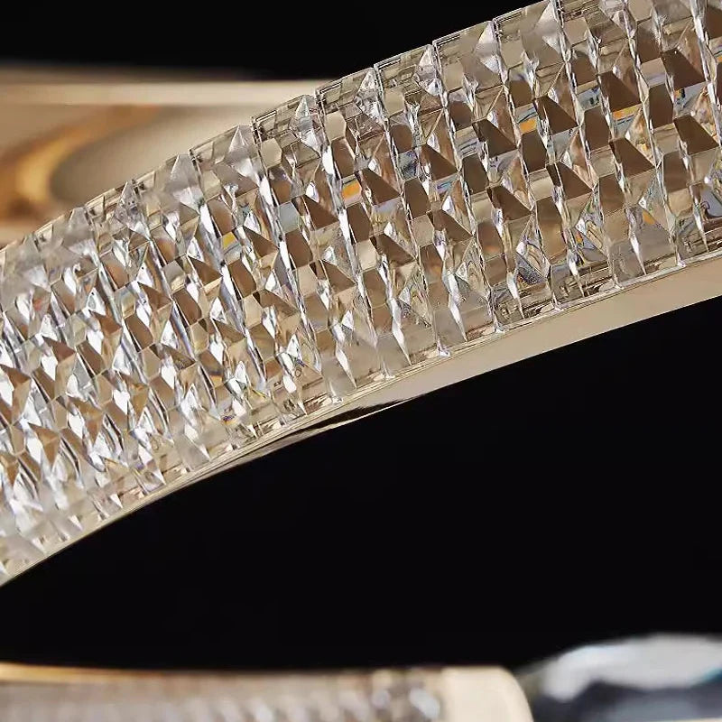 Detailed view of crystal-reflecting surface on Belgravia rectangular chandelier