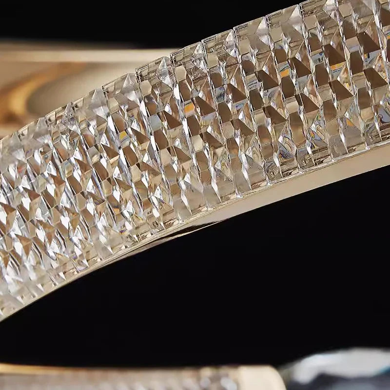 Close-up of diamond cut crystal detailing on circular tier