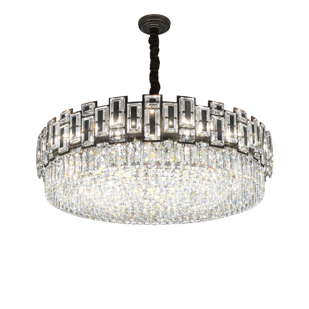Belvedere circular crystal chandelier with rectangle and square crystals