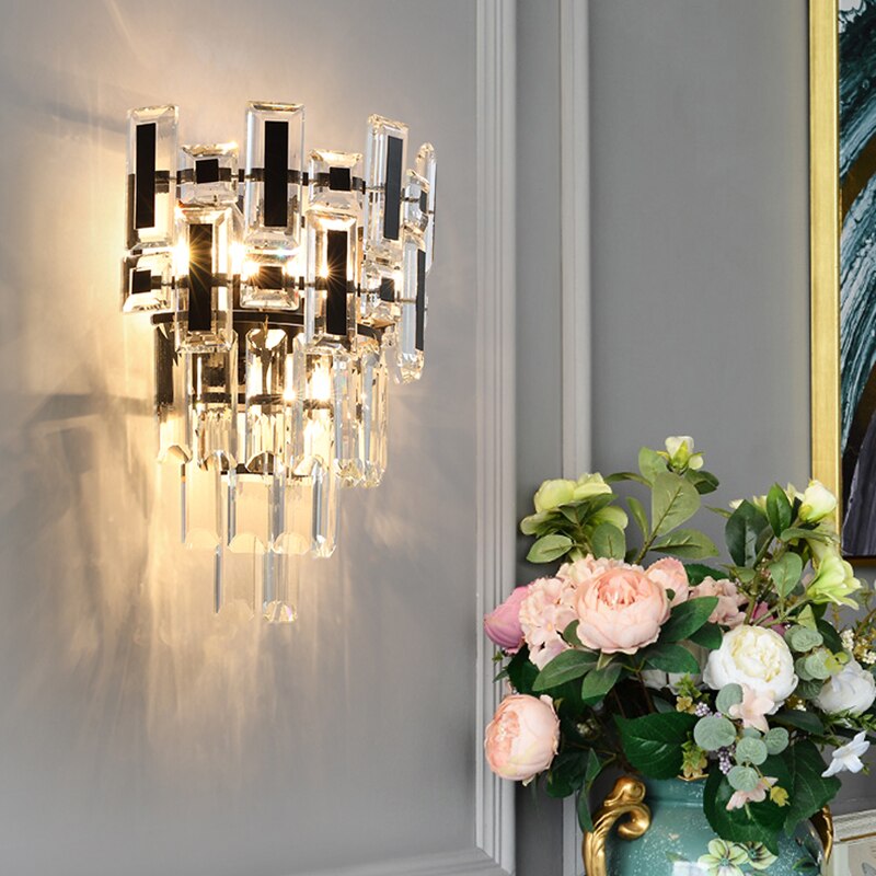 Belvedere wall light creating warm ambience in styled hallway