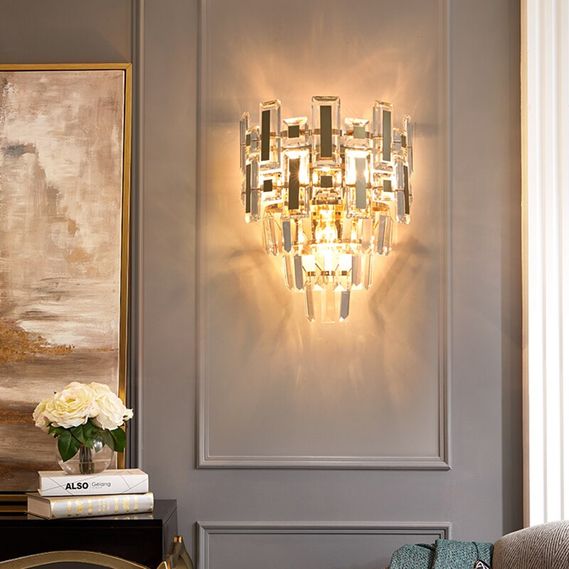 Belvedere crystal wall sconce installed in elegant living space
