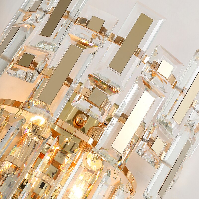 Close-up of rectangle and square crystal arrangement on Belvedere wall light
