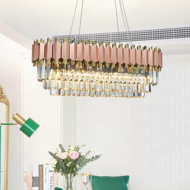 Bianca rectangular crystal chandelier in modern luxury interior