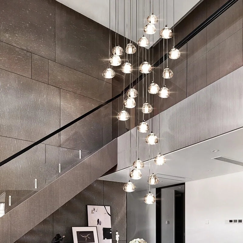 Biella glass pendant staircase chandelier in modern luxury villa interior