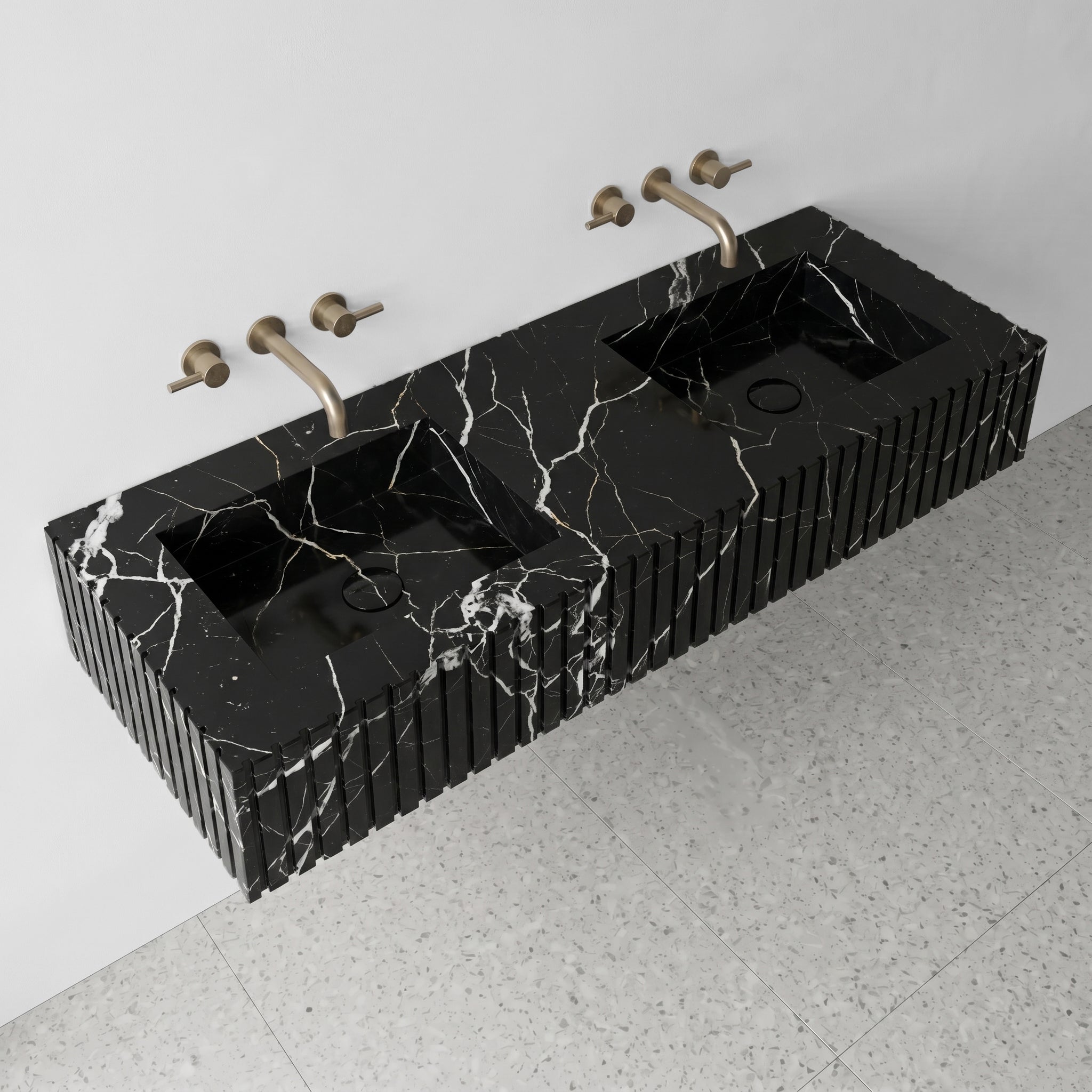 Black Marquina Marble Double Sink - Fluted by VORELLI