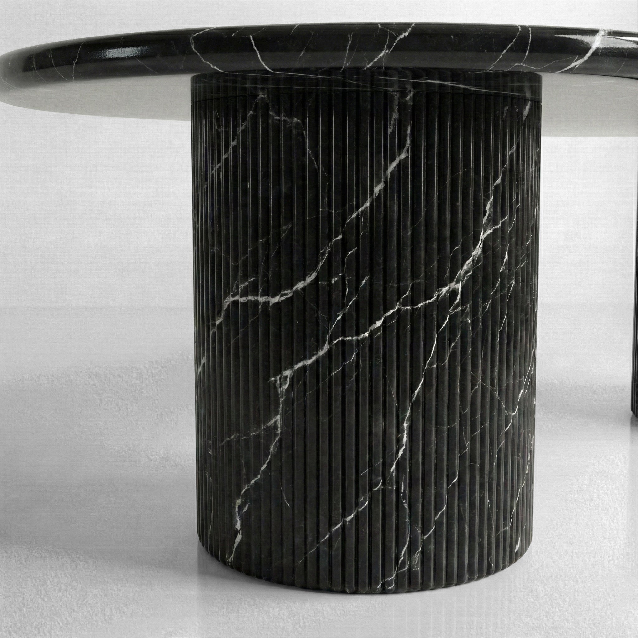 Black Marquina Marble Oval Dining Table - Fluted by VORELLI
