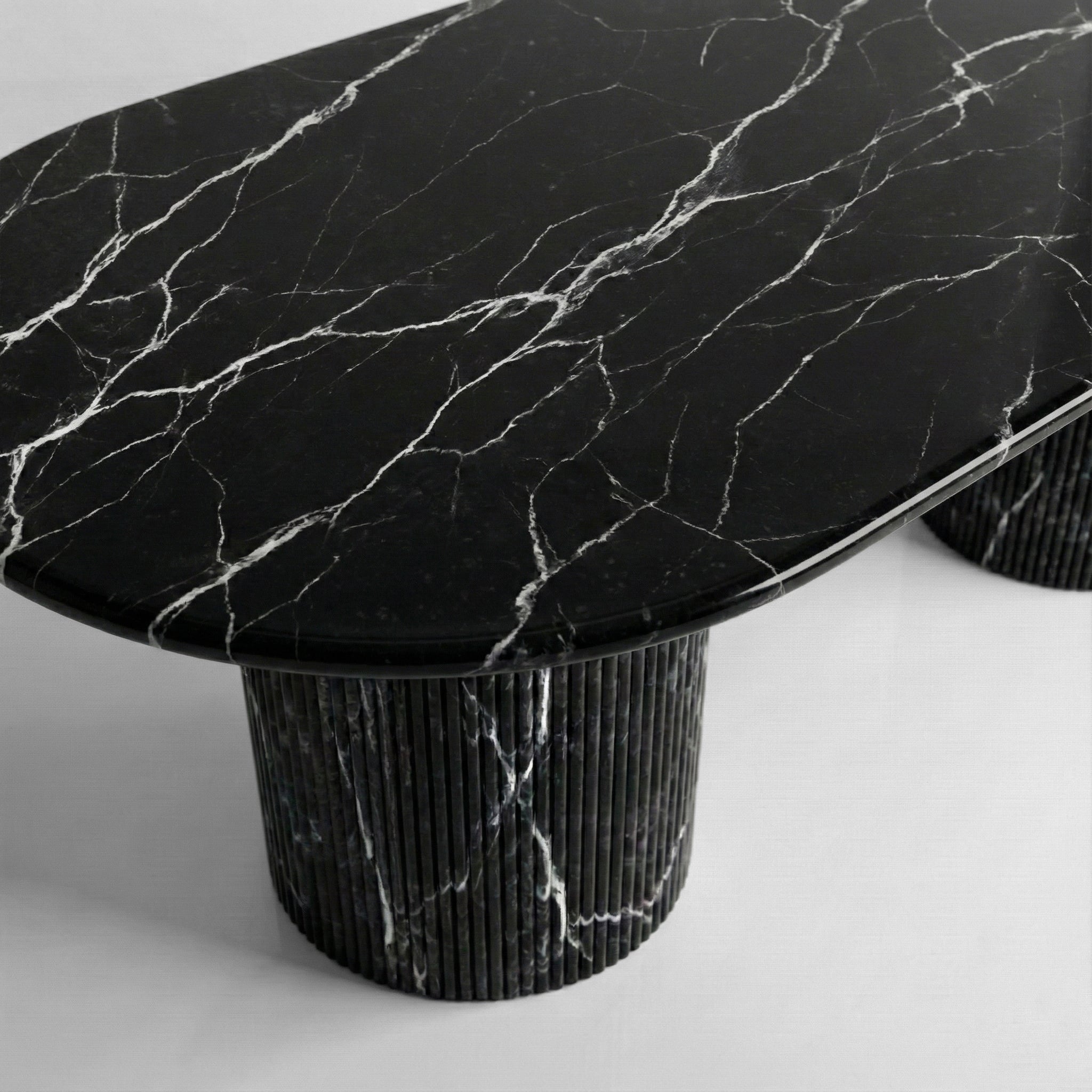 Black Marquina Marble Oval Dining Table - Fluted by VORELLI