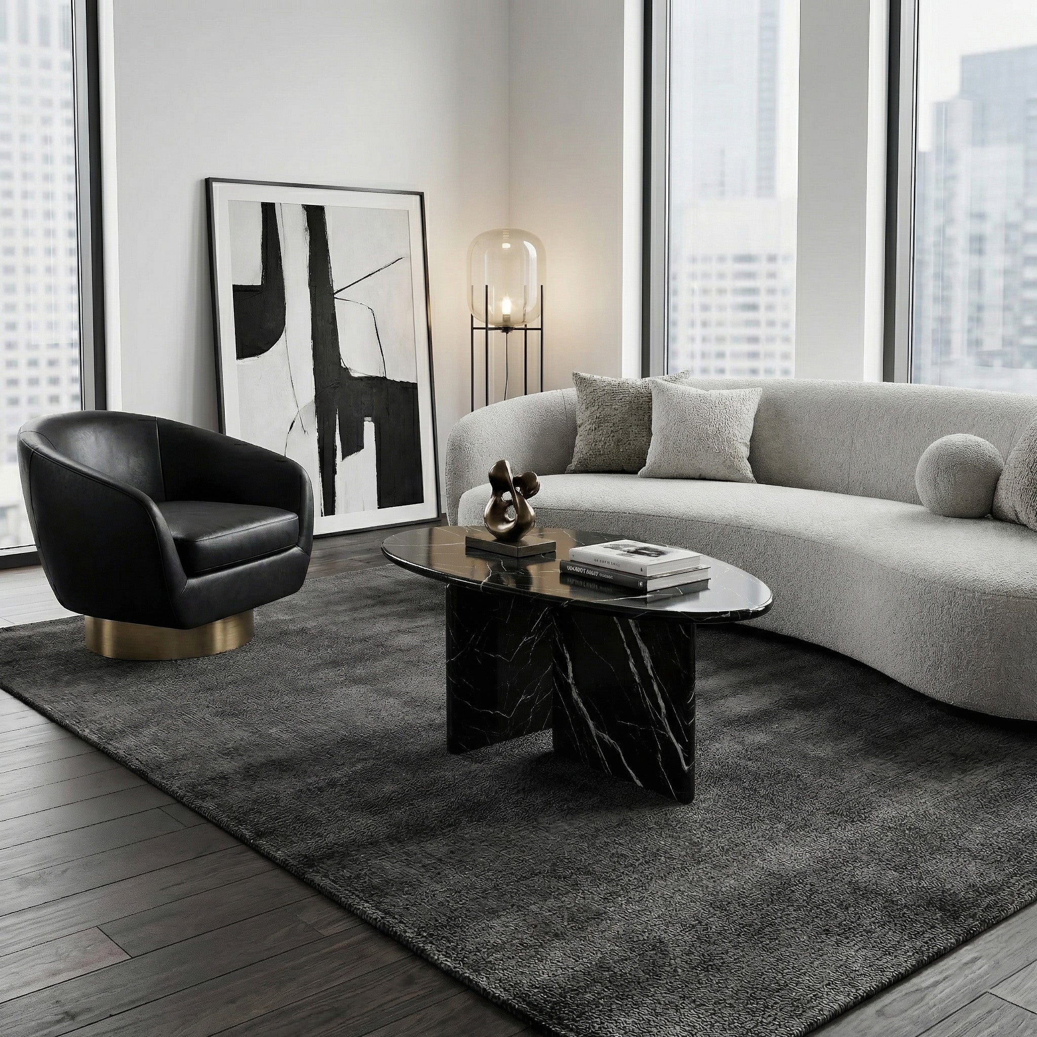 Black Marquina Marble Coffee Table - Pebble by VORELLI