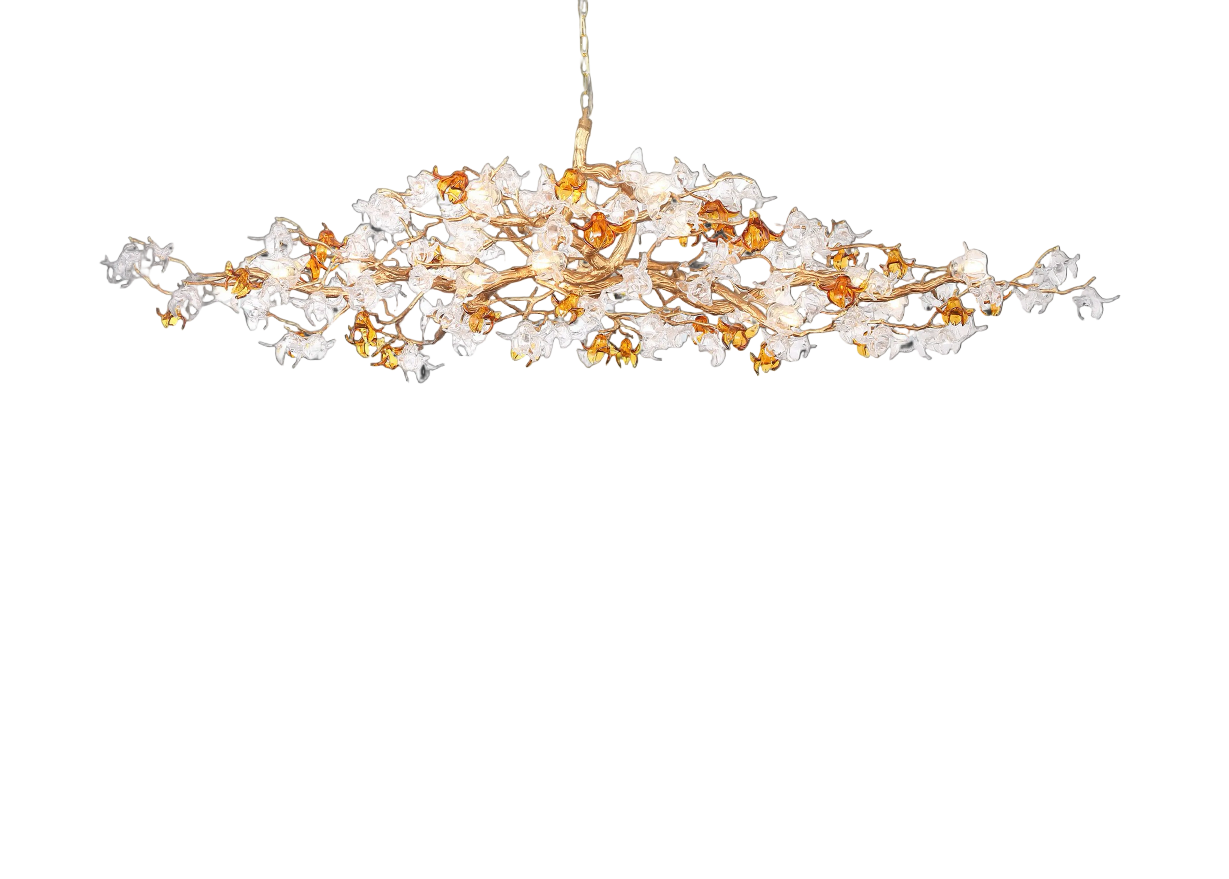 Bloom rectangular chandelier with sculpted glass petals and amber accents