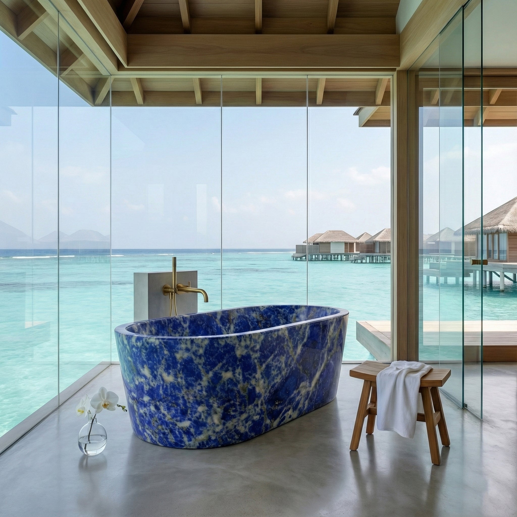 Blue Sodalite Marble Freestanding Bathtub - Tapered by VORELLI