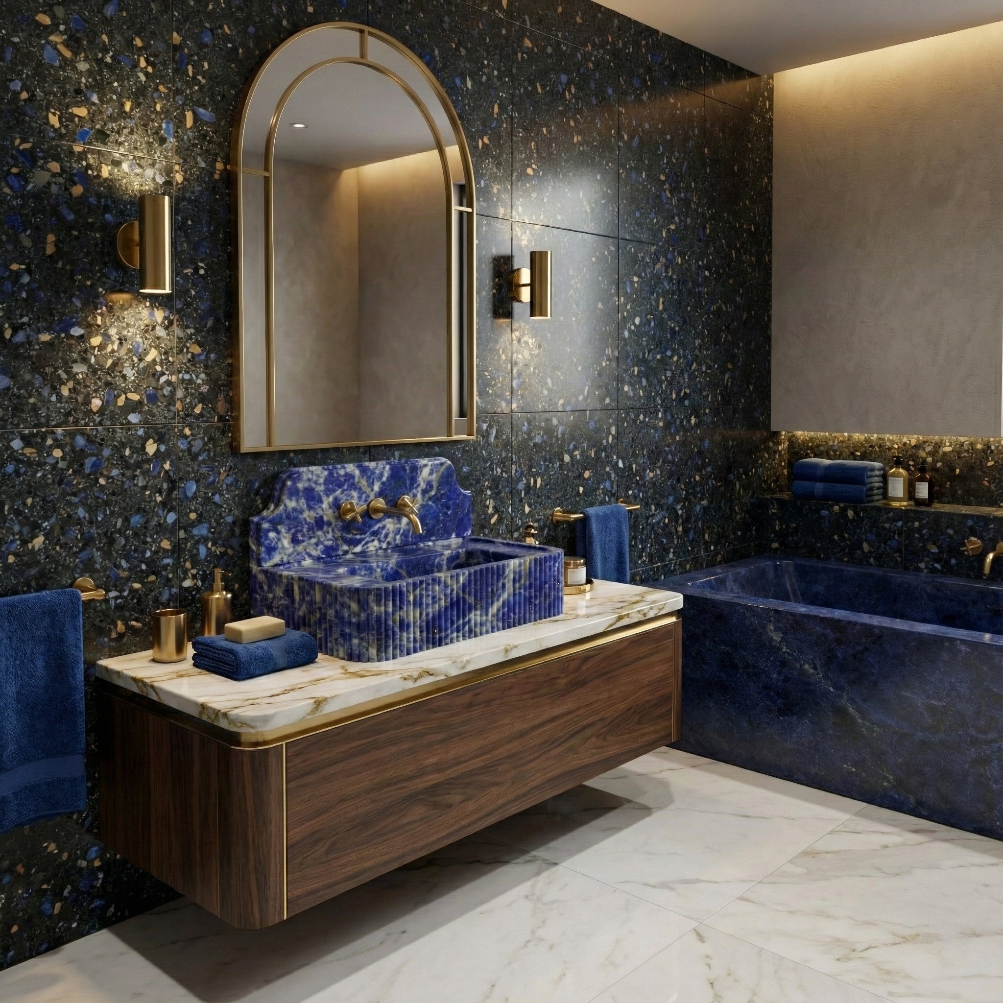 Blue Sodalite Backsplash Sink - Fluted by VORELLI