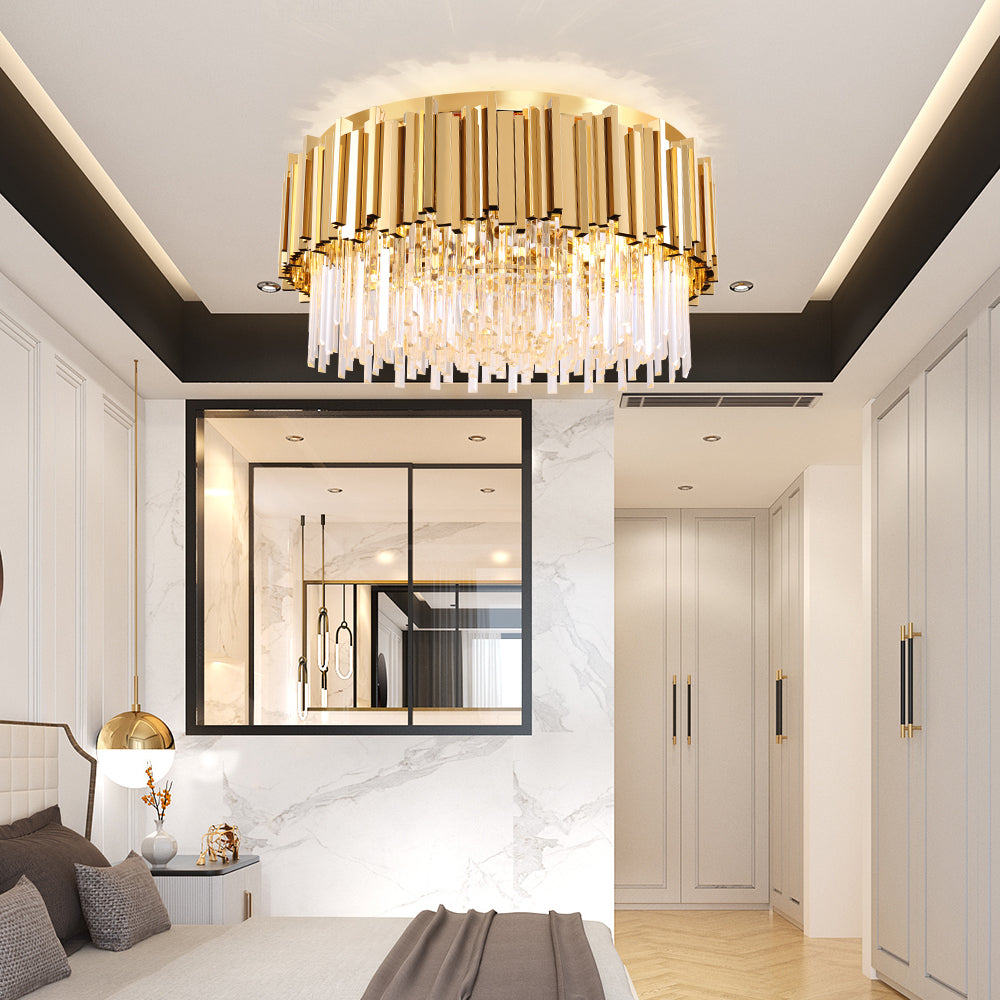 Boeotia gold and crystal ceiling light in elegant bedroom