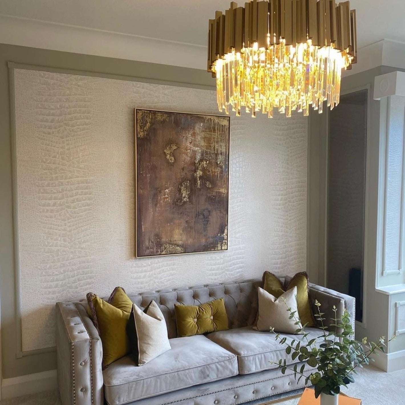 Boeotia circular chandelier installed in luxury interior setting