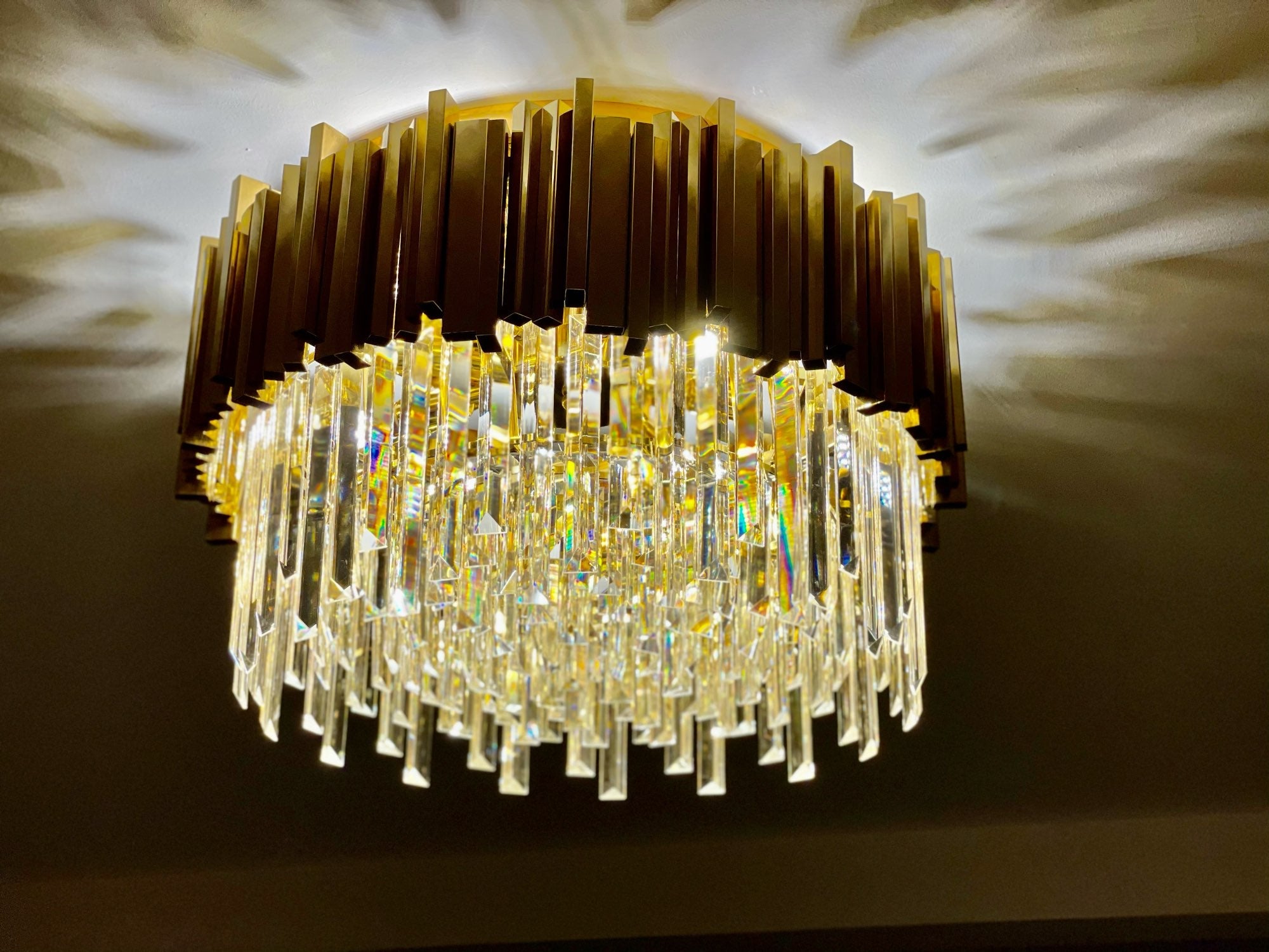 Illuminated crystal bars of Boeotia ceiling light