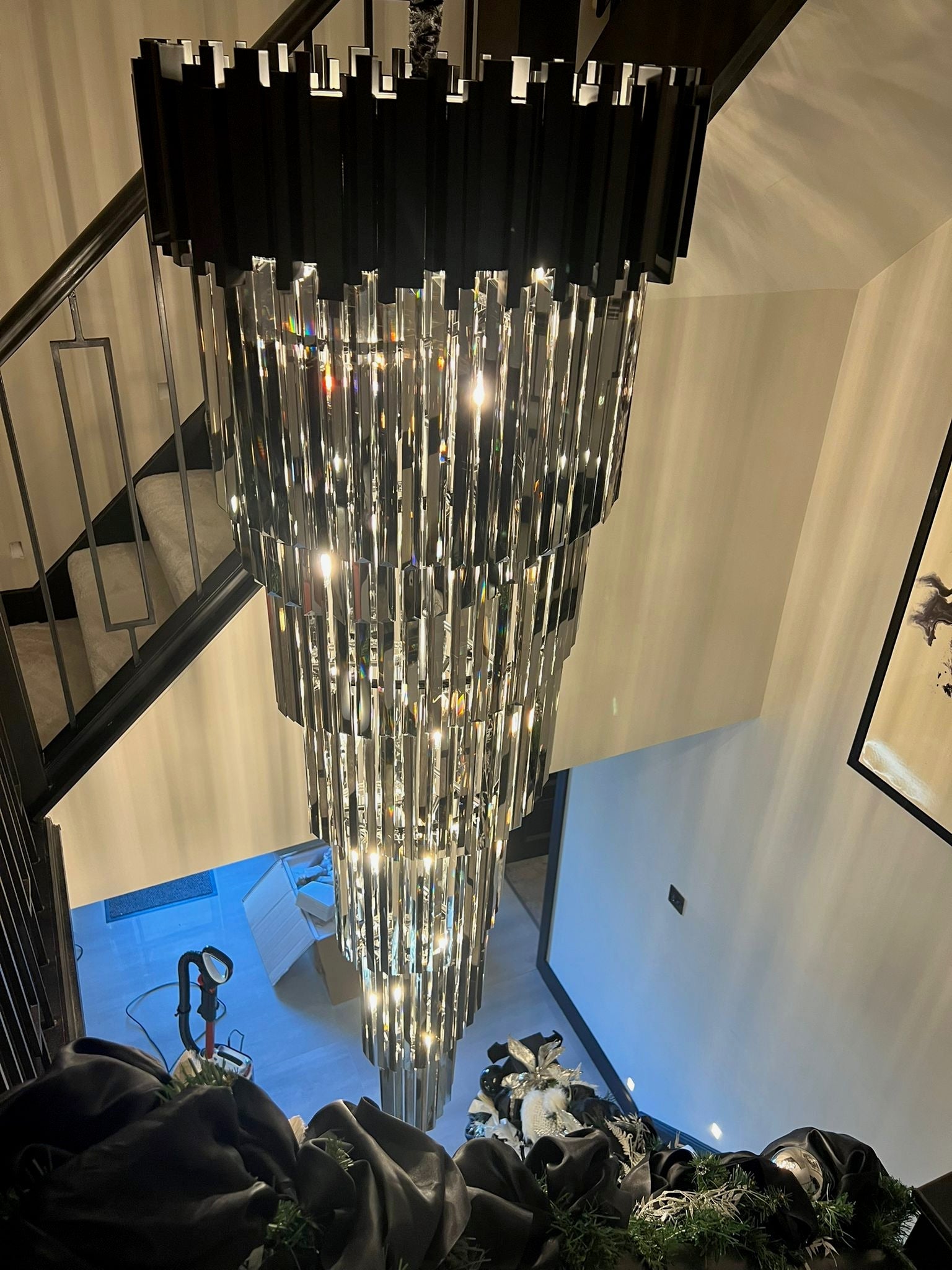 Top-down view of Boeotia spiral staircase chandelier