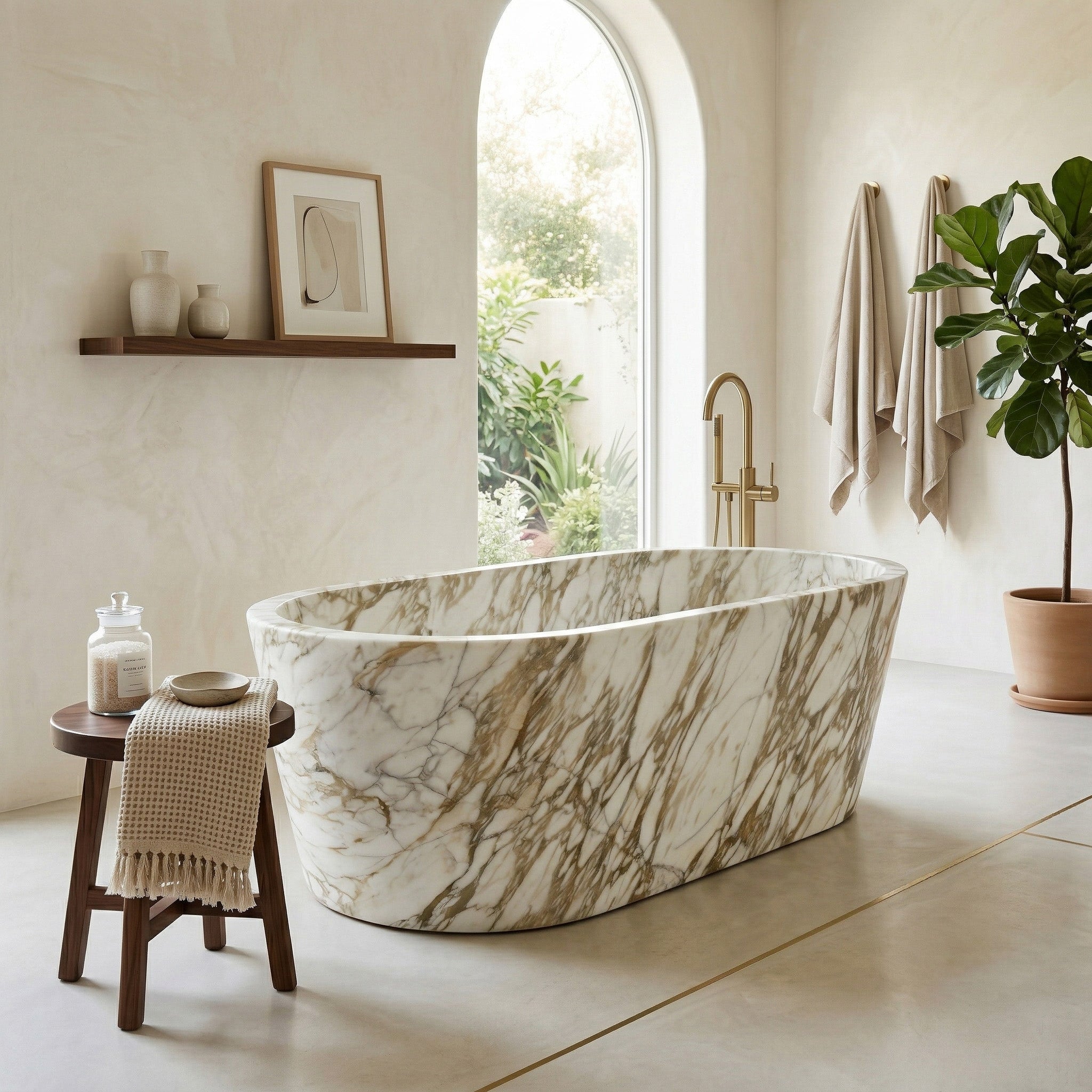 Calacatta Gold Marble Freestanding Bathtub - Tapered by VORELLI
