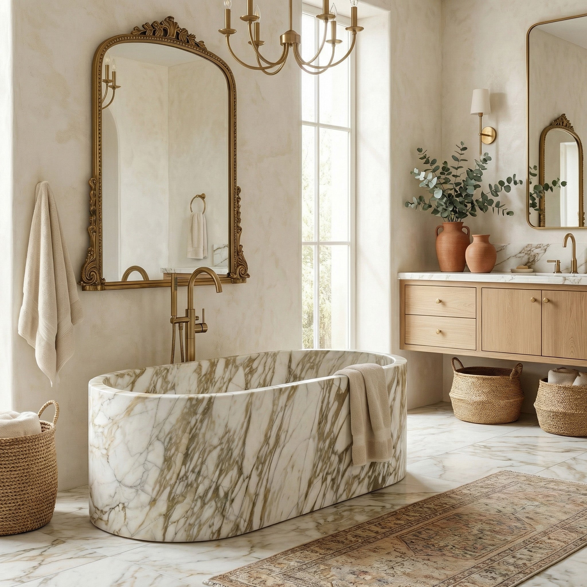 Calacatta Gold Marble Freestanding Bathtub - Elliptical by VORELLI