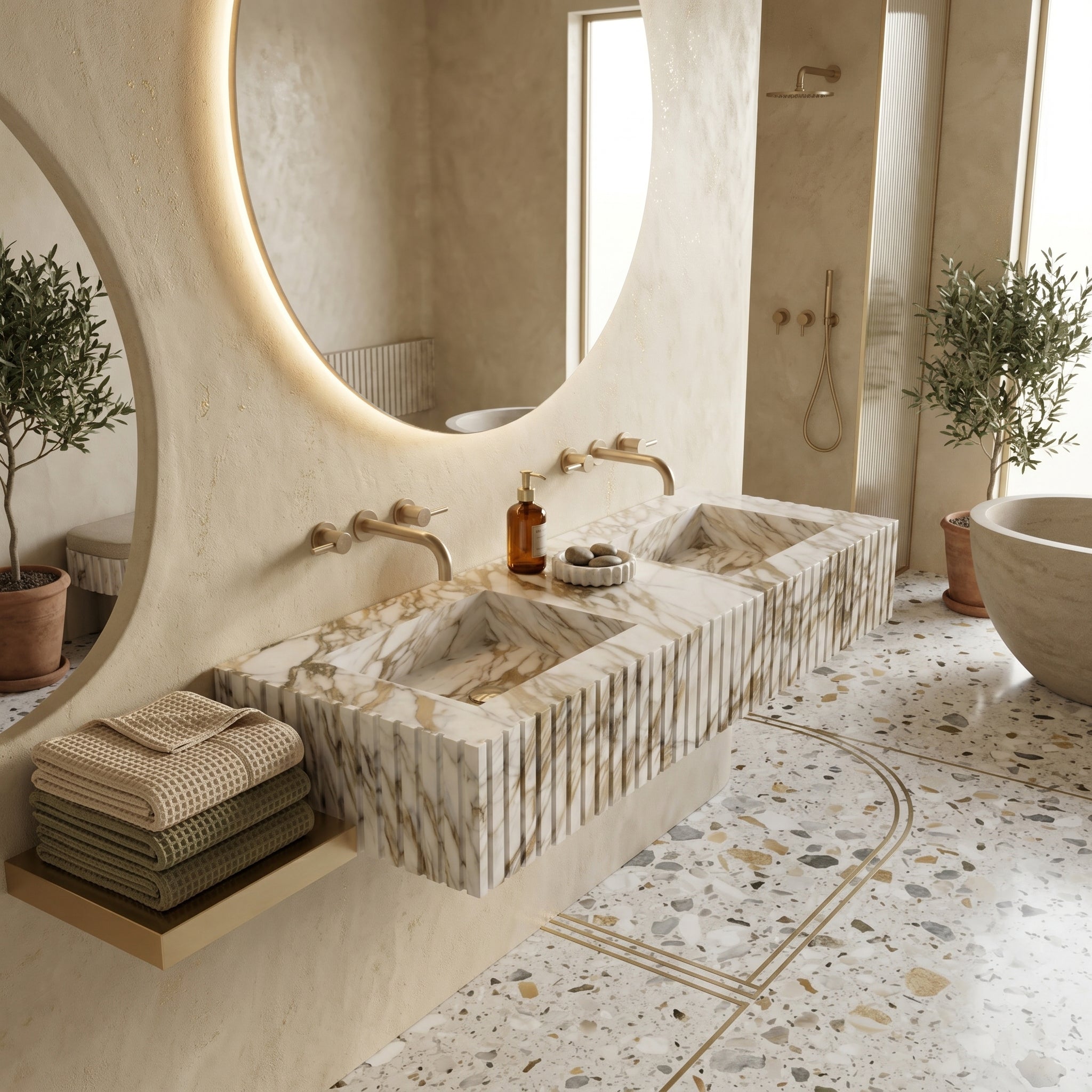 Calacatta Gold Marble Double Sink - Fluted by VORELLI
