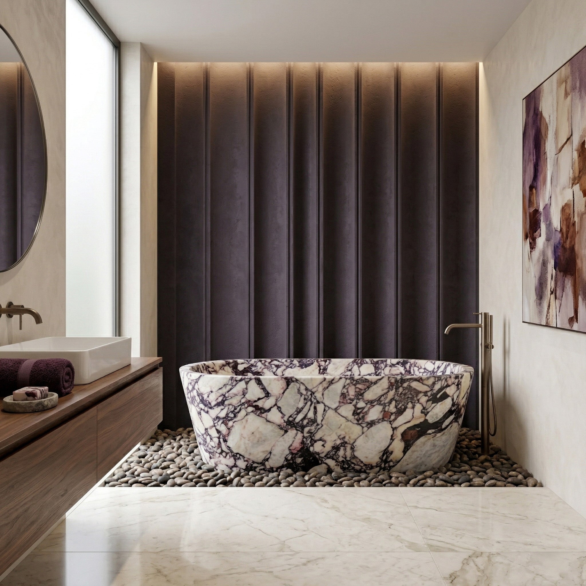 Calacatta Viola Marble Freestanding Bathtub - Tapered by VORELLI