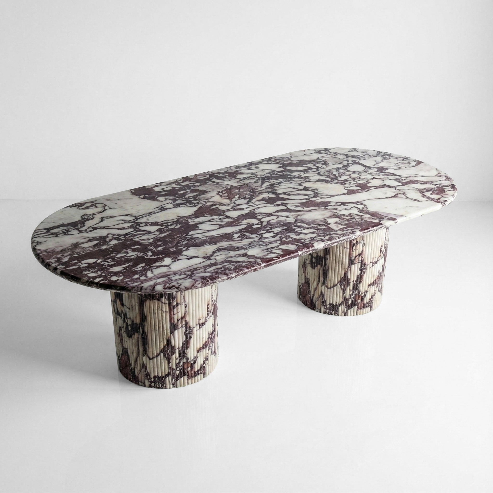 Calacatta Viola Marble Oval Dining Table - Fluted by VORELLI
