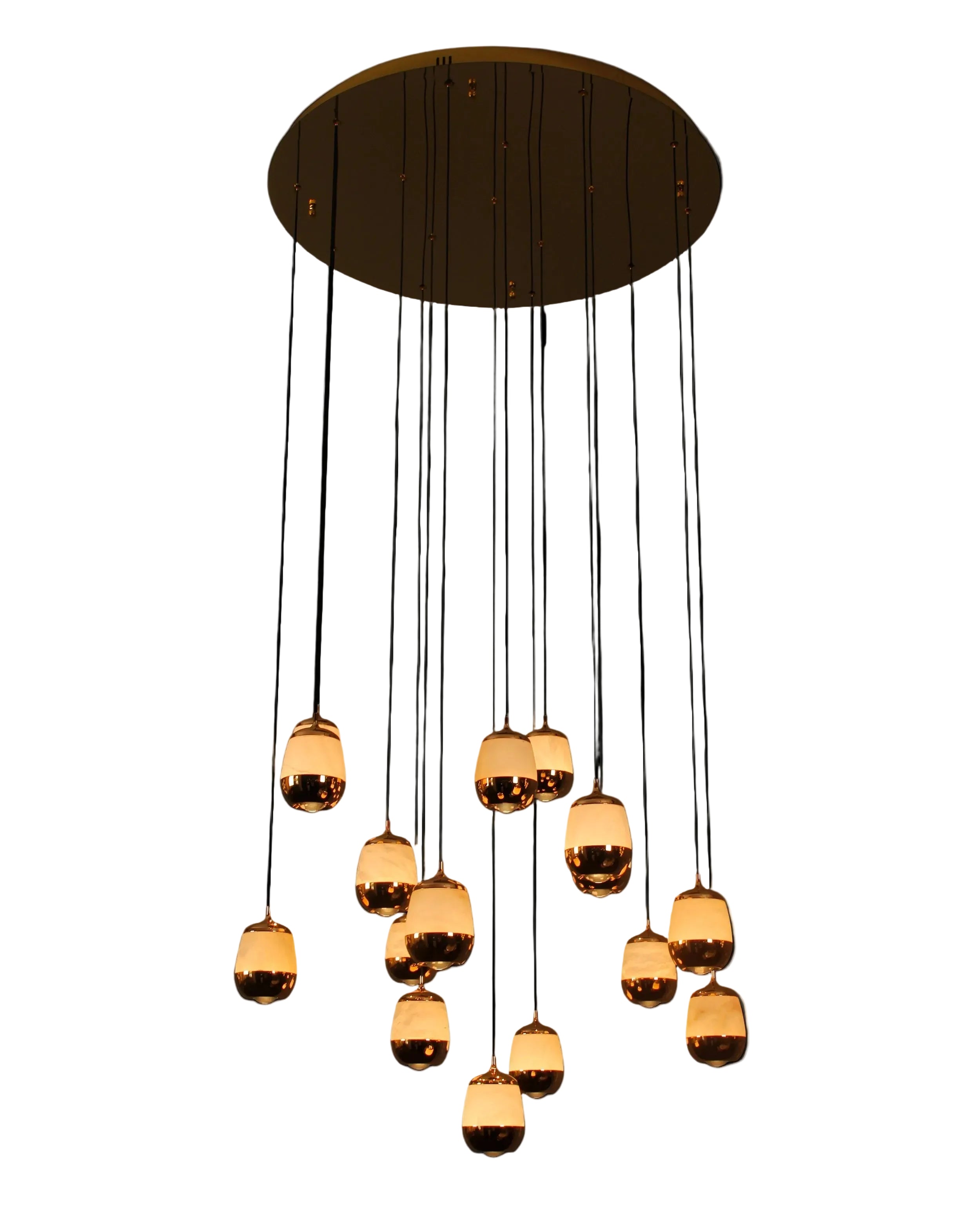 Caldera marble staircase chandelier with cascading sculptural pendants