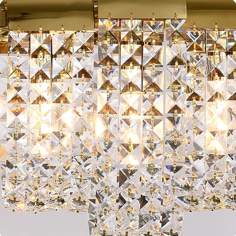 Close-up of layered diamond cut square crystals
