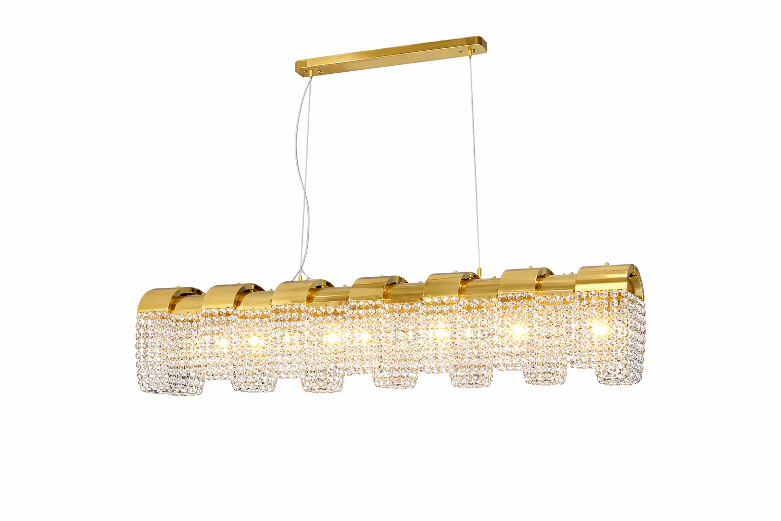 Capri rectangular chandelier with diamond cut square crystals and gold finish