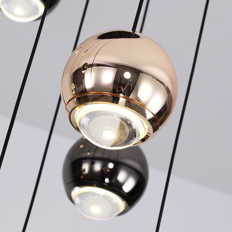 Close-up of reflective modern globe pendant light