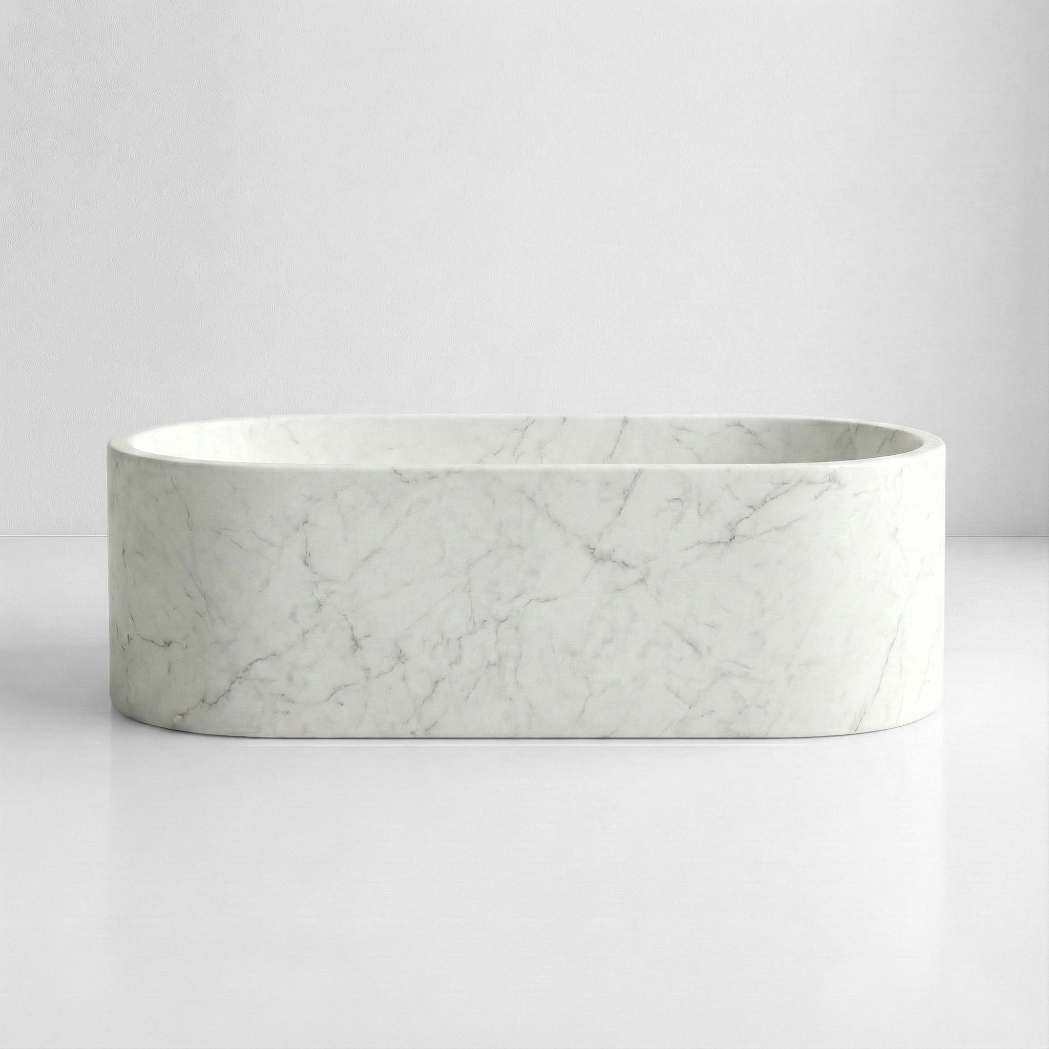 White Carrara Marble Freestanding Bathtub - Elliptical by VORELLI, a refined luxury lighting for luxury residential and project interiors.