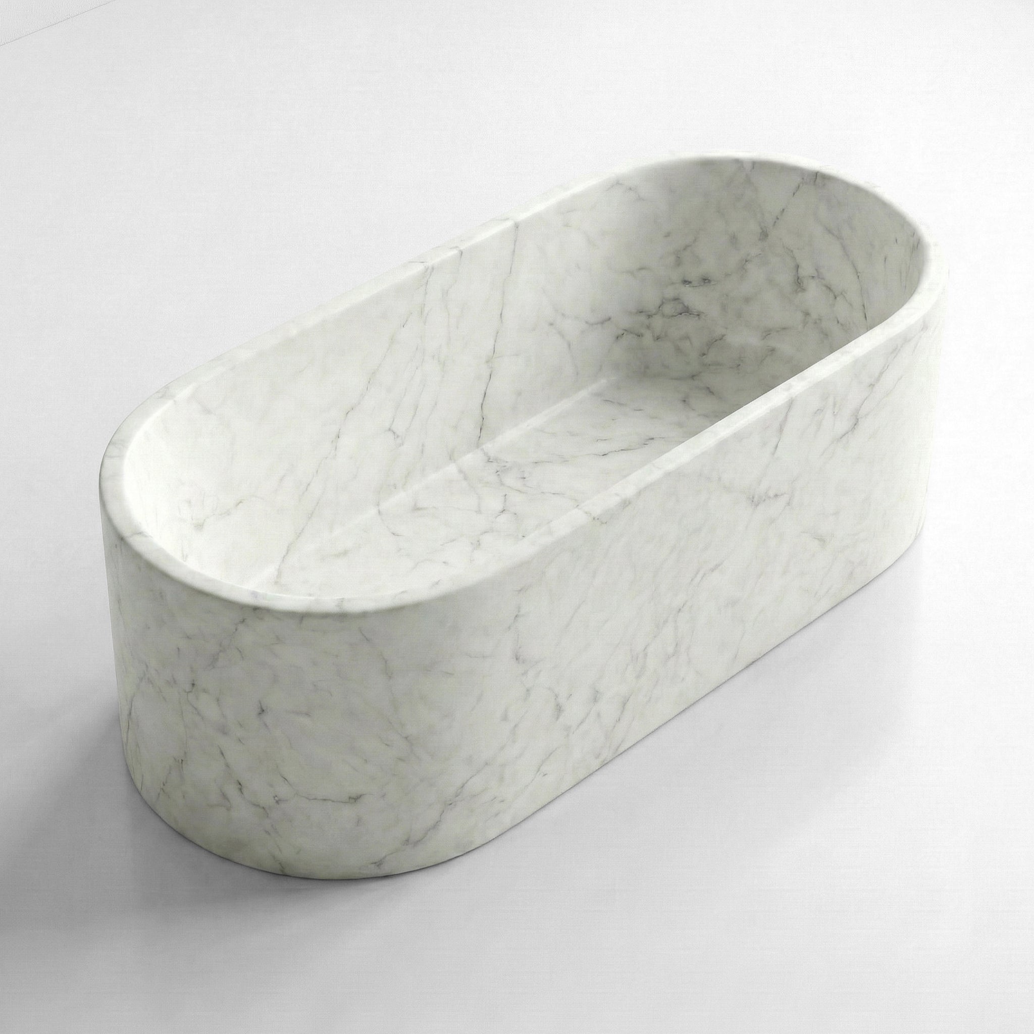 White Carrara Marble Freestanding Bathtub - Elliptical by VORELLI, a refined luxury lighting for luxury residential and project interiors.