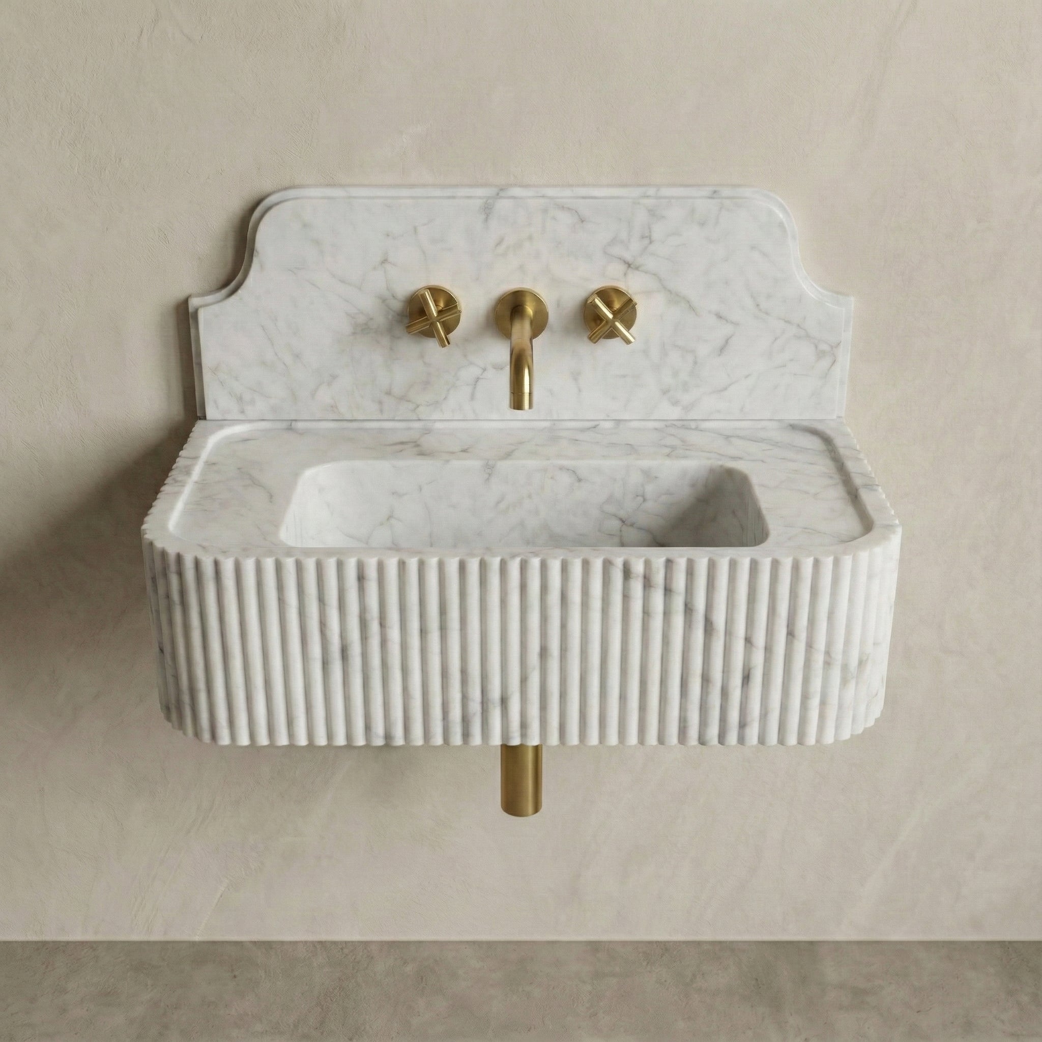 White Carrara Backsplash Sink - Fluted by VORELLI, a refined luxury lighting for luxury residential and project interiors.