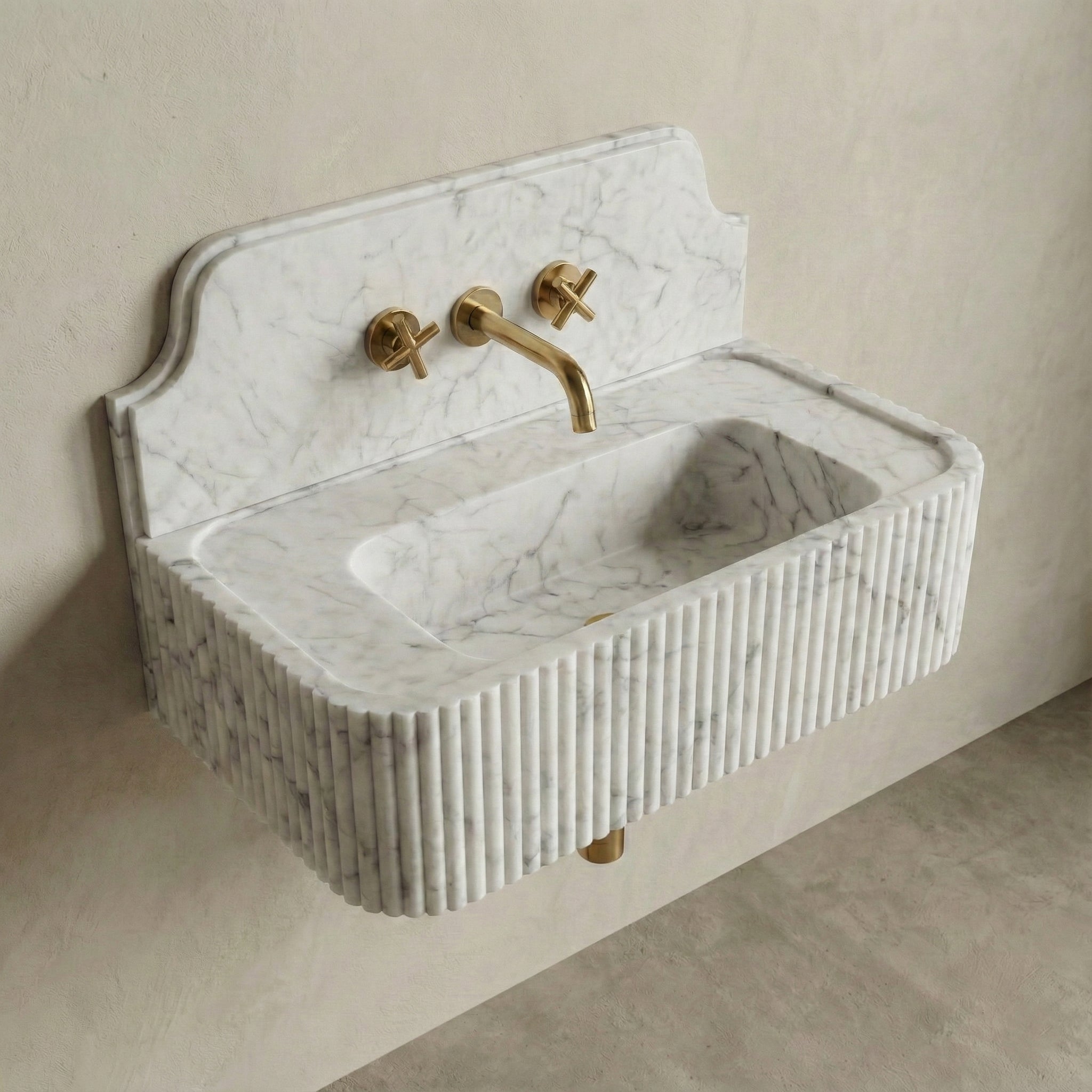 White Carrara Backsplash Sink - Fluted by VORELLI, a refined luxury lighting for luxury residential and project interiors.