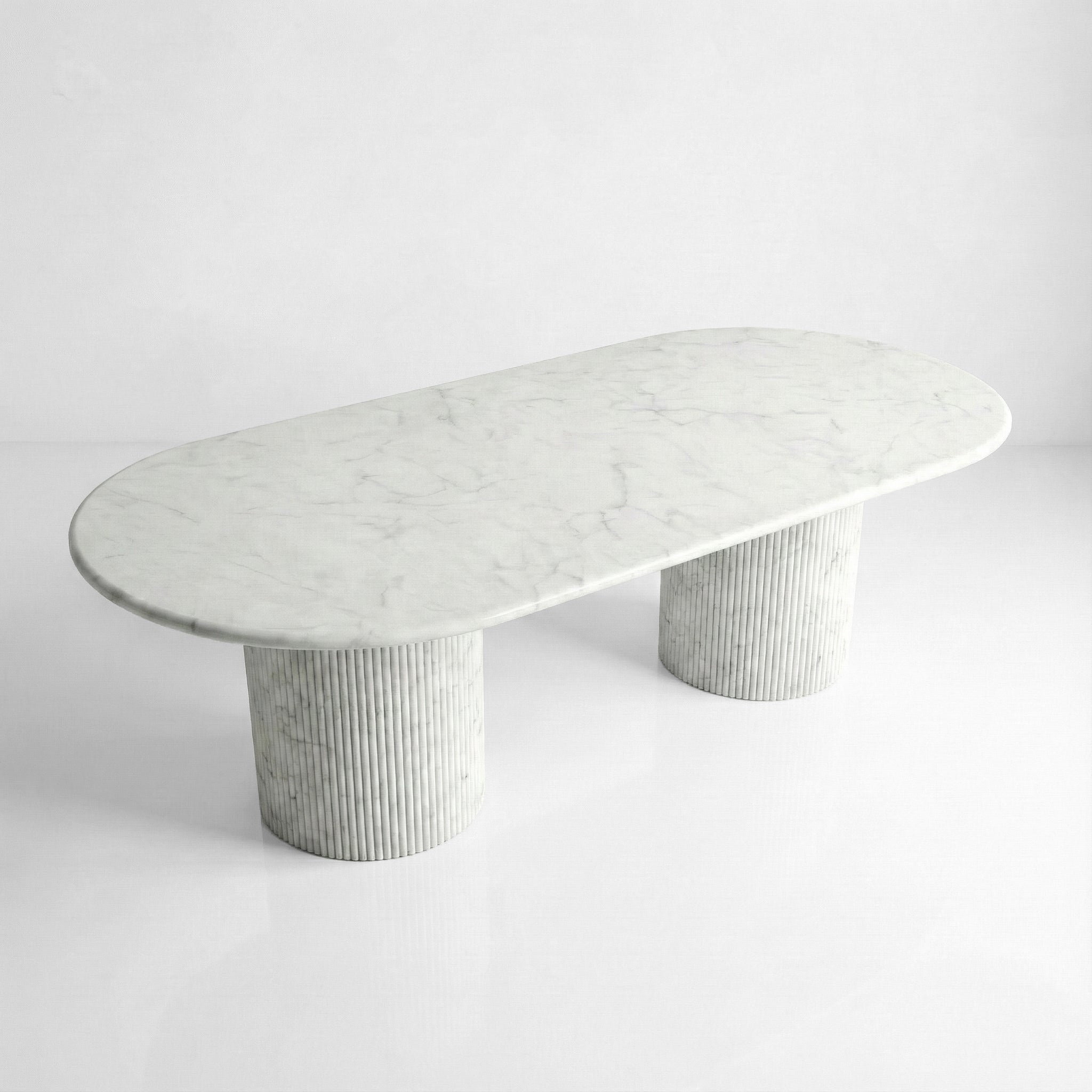 White Carrara Marble Oval Dining Table - Fluted by VORELLI, a refined table lamp for luxury residential and project interiors.