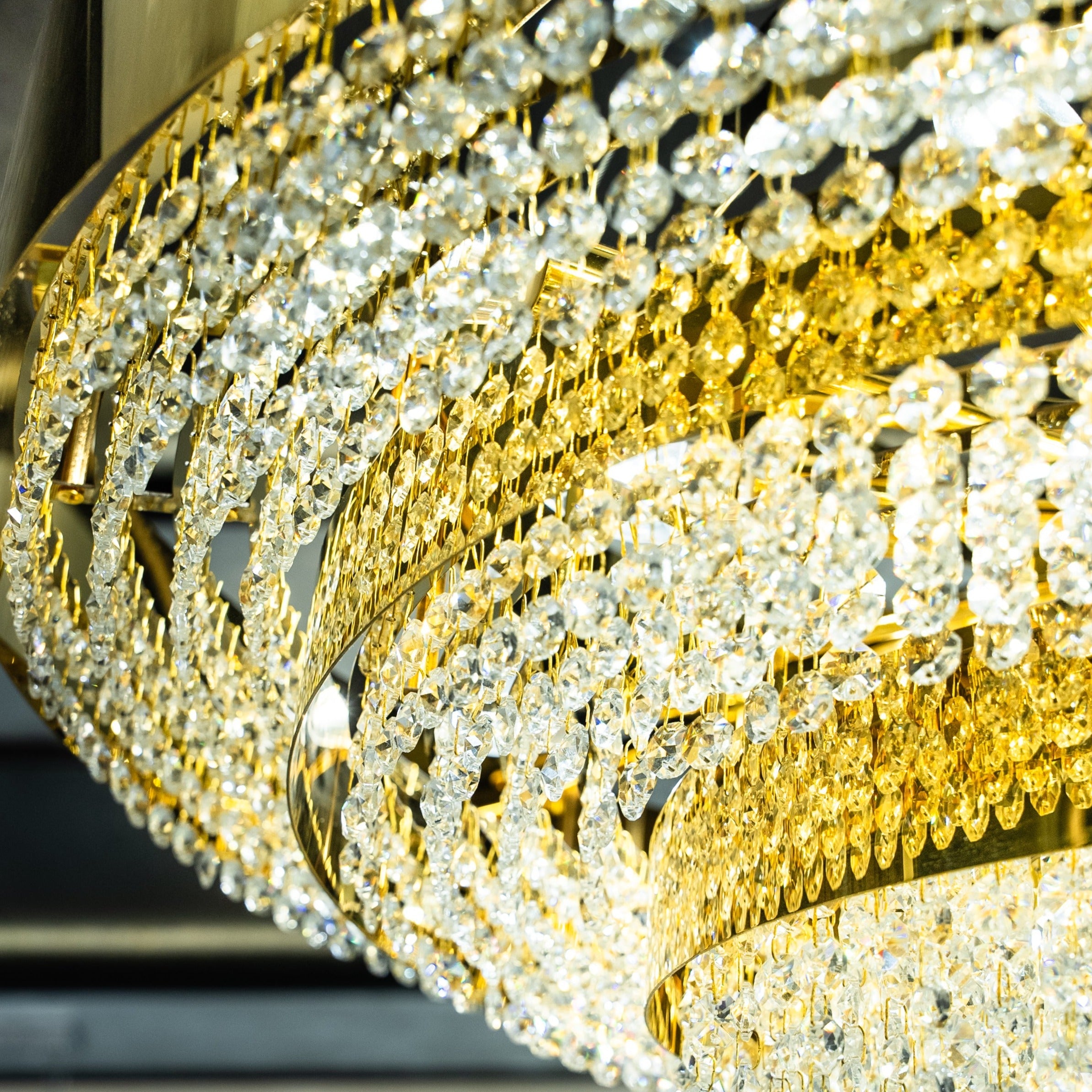 High-end interior styled with the Champs Elysees circular chandelier as a statement centrepiece