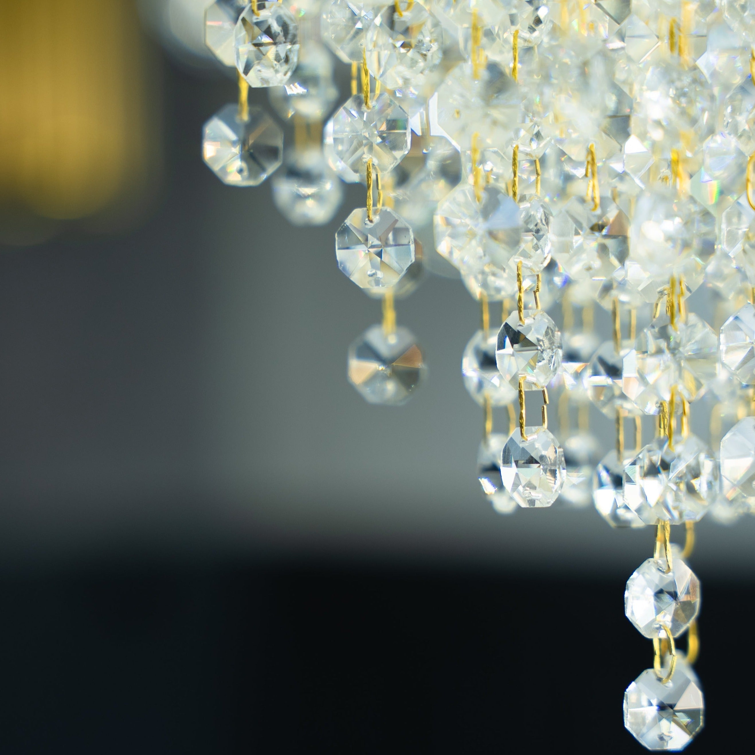Textured octagon crystal chains showcasing the craftsmanship of the Champs Elysees chandelier