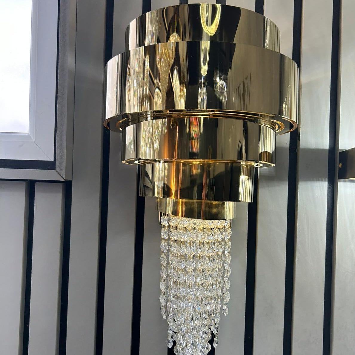 champs elysees wall light polished gold structure and crystal drops