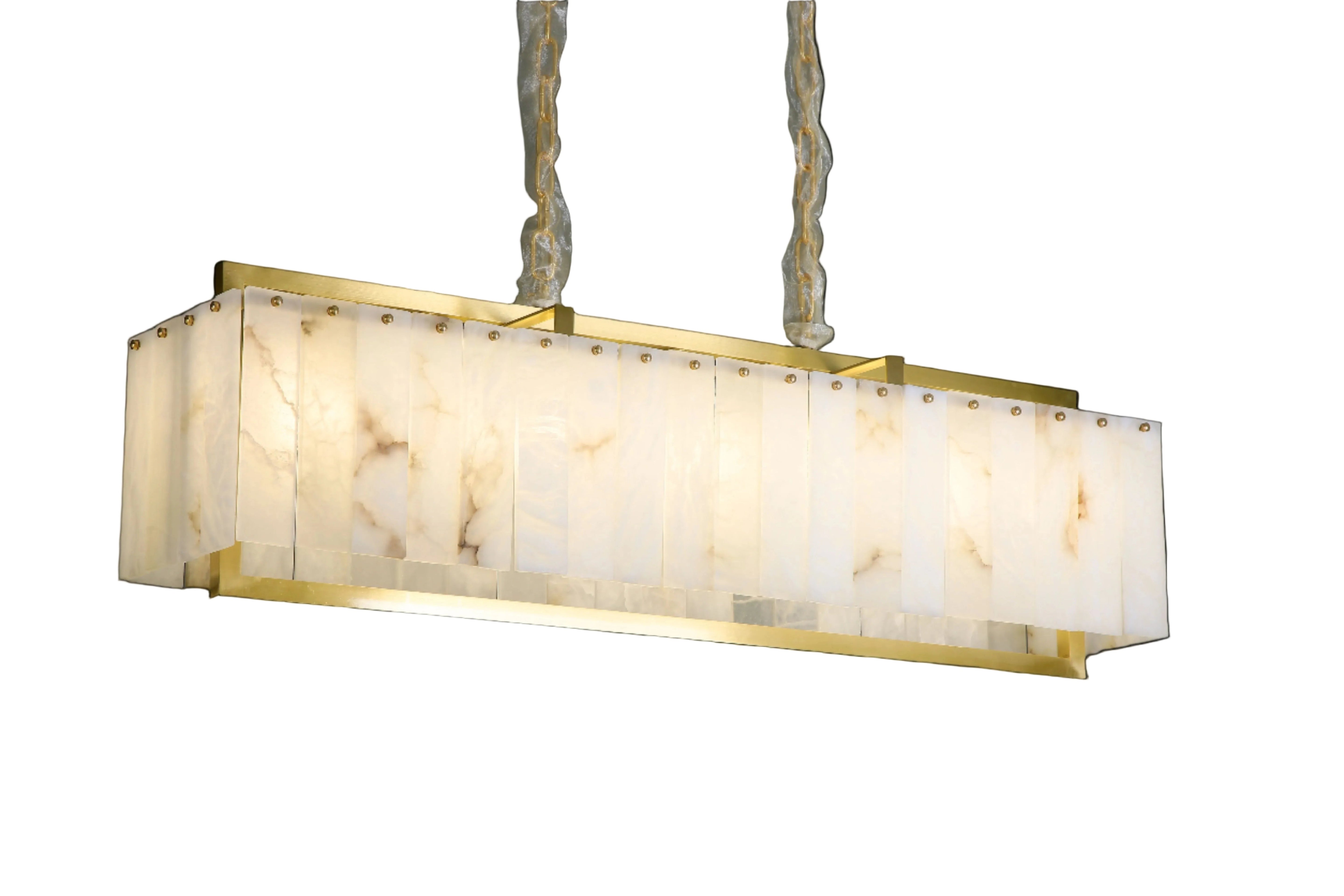 classisco marble rectangular chandelier with hand carved marble panels and gold frame