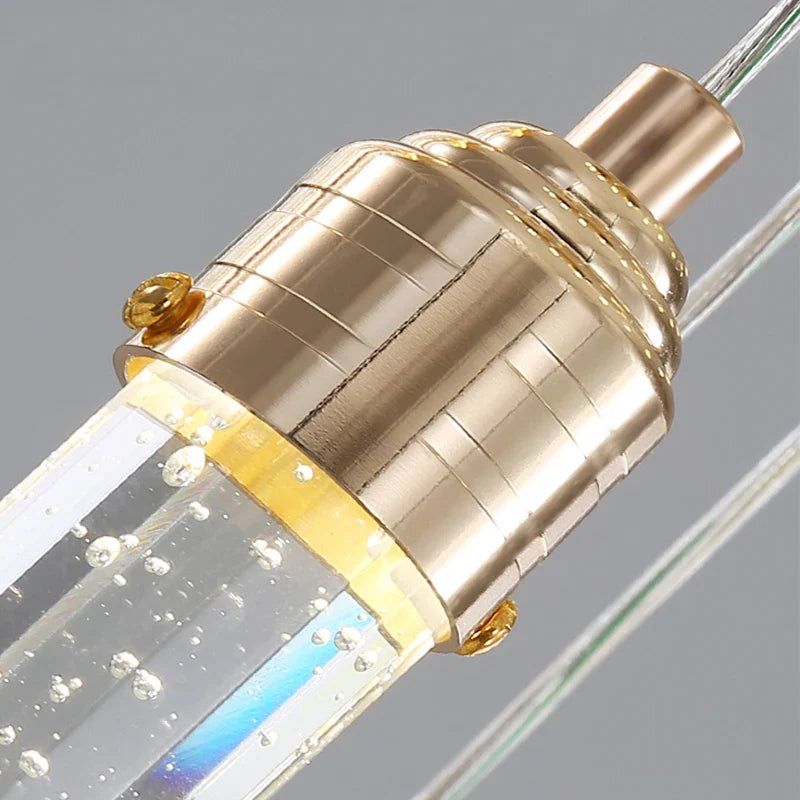 close up of cobham pendant showing brass fitting and bubble effect crystal tube