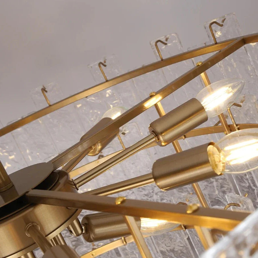 Close up cracked crystal panels on Ambani Circular Chandelier