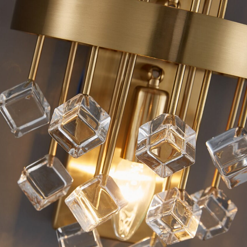 Close up crystal detailing on Alytus Wall Light gold frame
