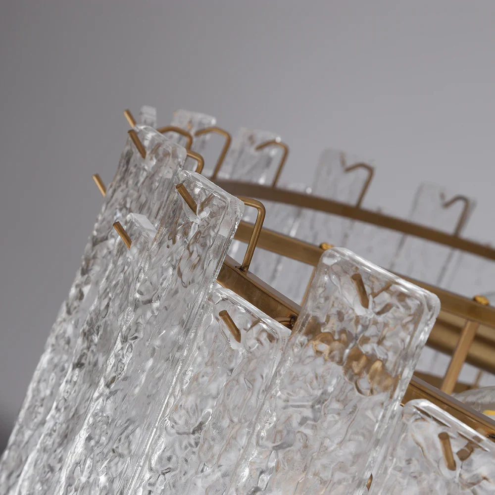Detailed view of cracked crystal texture on Ambani chandelier