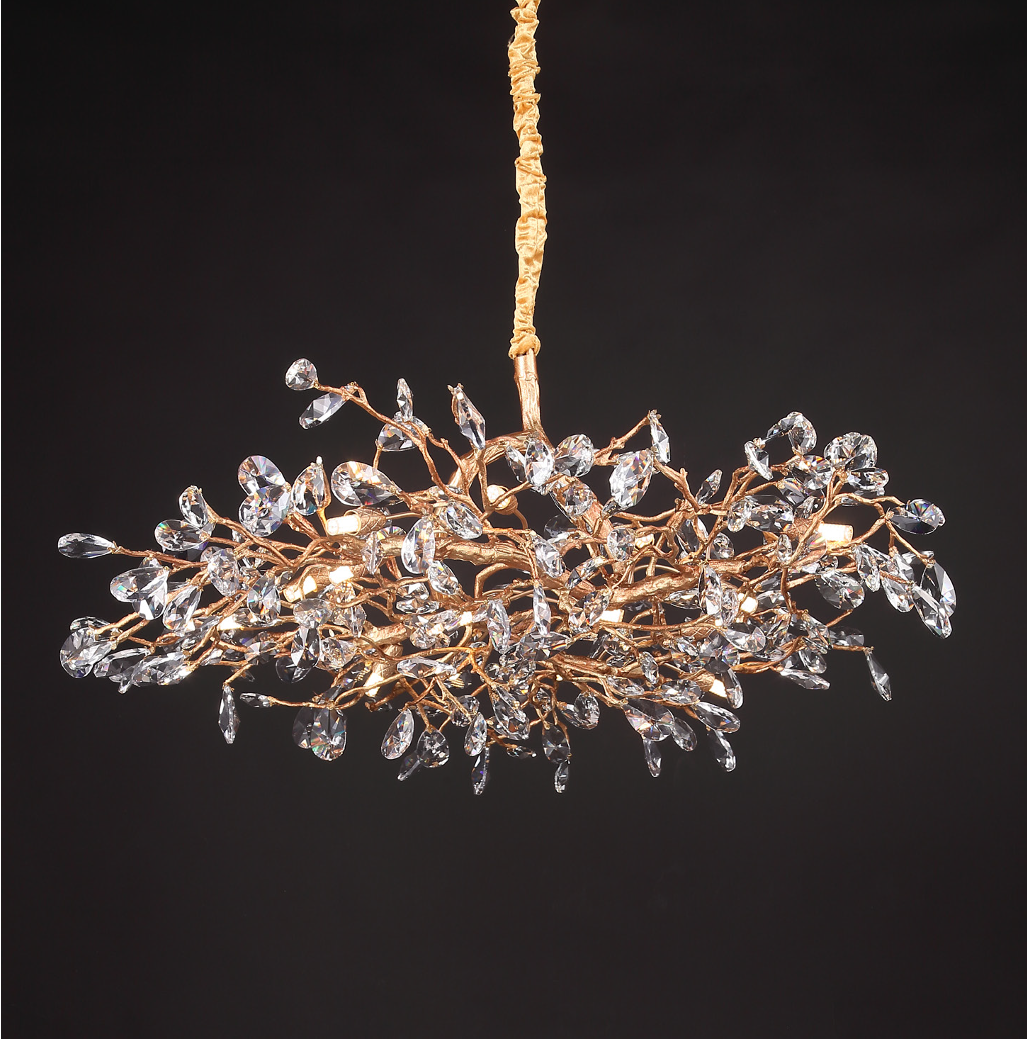 Exquisite detail of the sculptural branching and crystalline elements of the Arboré Circular Chandelier II by VORELLI.